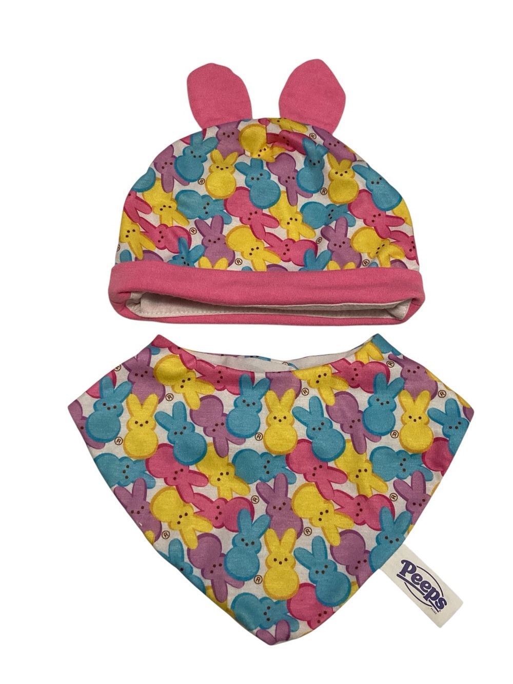 PEEPS Pink Bunny Hat and Bib Set for Kids